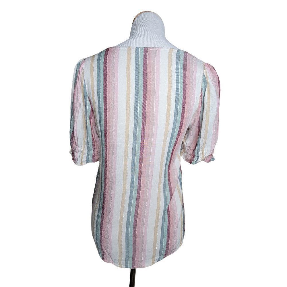 Alison Andrews Multicolor Stripe Metallic Short Sleeve Blouse Size Small - Picture 2 of 10